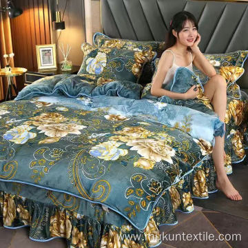 100% Crystal velvet printed bedskirt sets